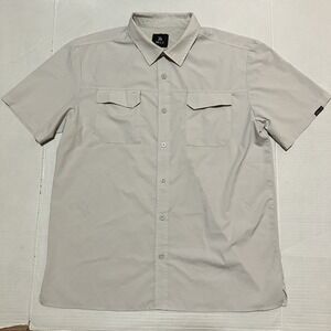 Gillz Shirt‎ Mens Large Beige Button Up Short Sleeve Outdoor Fishing Tech Vented